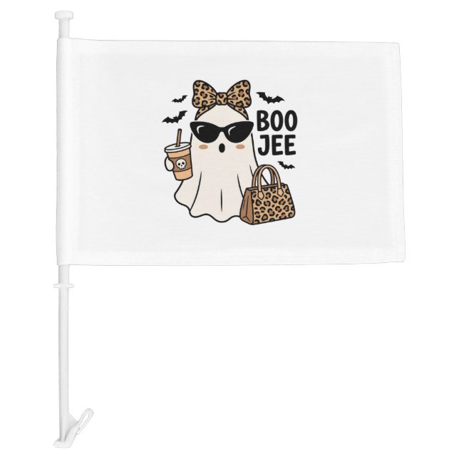 Boo Jee Ghost Halloween Leopard Bow Vector Design_ Car Flag (Front)