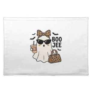 Boo Jee Ghost Halloween Leopard Bow Vector Design_ Cloth Placemat