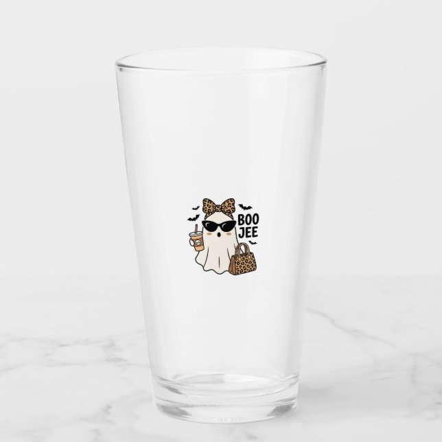 Boo Jee Ghost Halloween Leopard Bow Vector Design_ Glass (Front)