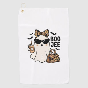 Boo Jee Ghost Halloween Leopard Bow Vector Design_ Golf Towel