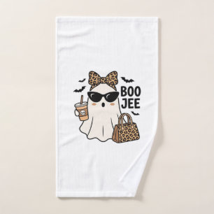 Boo Jee Ghost Halloween Leopard Bow Vector Design_ Hand Towel