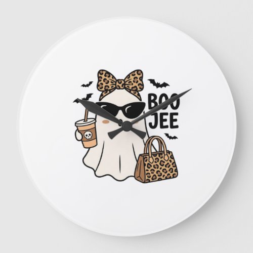 Boo Jee Ghost Halloween Leopard Bow Vector Design_ Large Clock