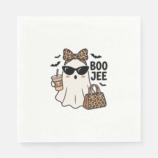 Boo Jee Ghost Halloween Leopard Bow Vector Design_ Napkins (Front)