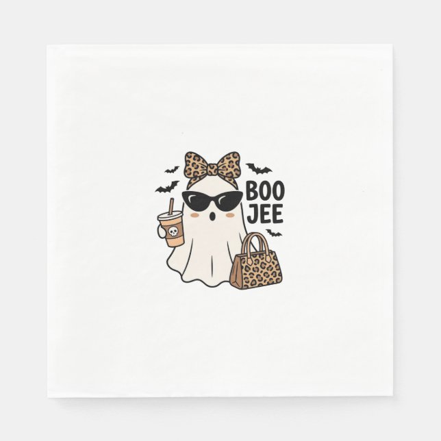 Boo Jee Ghost Halloween Leopard Bow Vector Design_ Napkins (Front)
