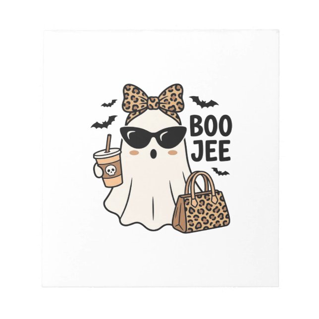 Boo Jee Ghost Halloween Leopard Bow Vector Design_ Notepad (Front)