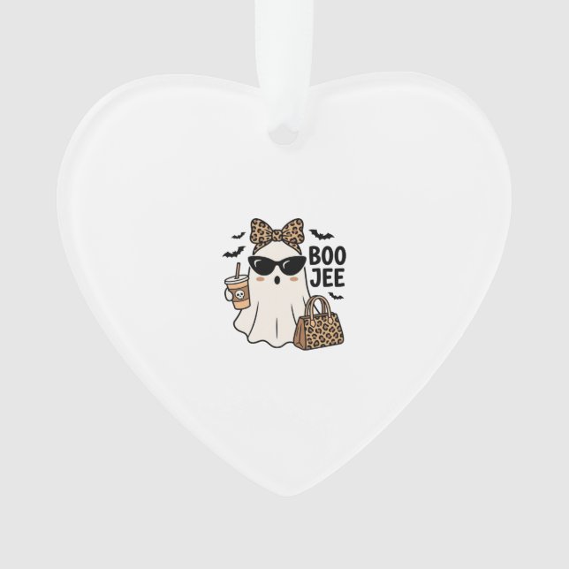 Boo Jee Ghost Halloween Leopard Bow Vector Design_ Ornament (Front)