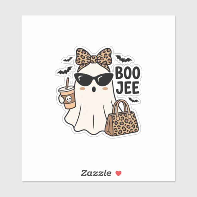 Boo Jee Ghost Halloween Leopard Bow Vector Design_ Sticker (Sheet)