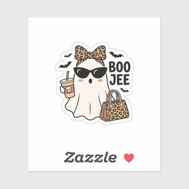 Boo Jee Ghost Halloween Leopard Bow Vector Design_ Sticker (Sheet)