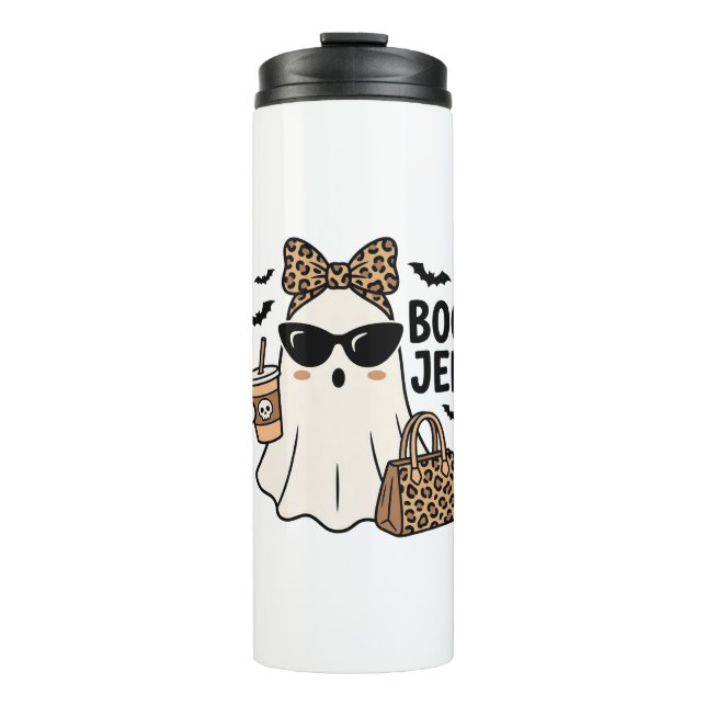 Boo Jee Ghost Halloween Leopard Bow Vector Design_ Thermal Tumbler (Front)
