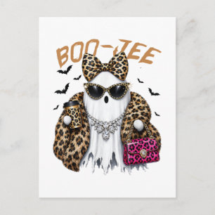 Boo-JEE Ghost Leopard Coquette Halloween Invitation Postcard