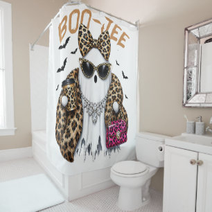 Boo-JEE Ghost Leopard Coquette Halloween Shower Curtain