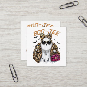 Boo-JEE Ghost Leopard Coquette Halloween Square Business Card