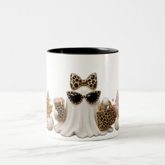 Boo-Jee Ghost Mug, Leopard Print Halloween Coffee Two-Tone Coffee Mug