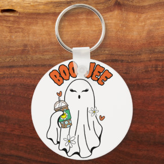 Boo-Jee Halloween Ghost with Iced Coffee in hand Keychain