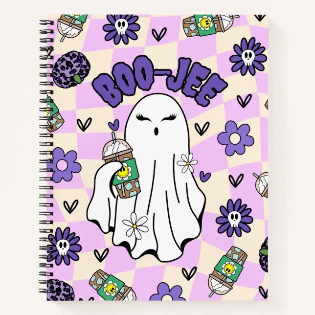 Boo-Jee Halloween Ghost with Iced Coffee Notebook (Front)