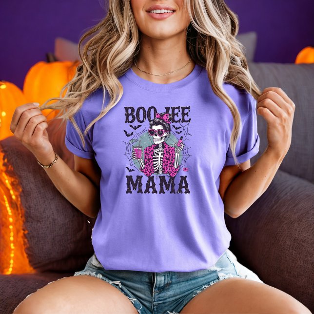 Boo-Jee Mama Skeleton in Pink Fur Halloween Design T-Shirt (Creator Uploaded)