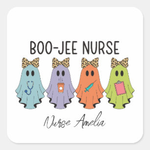 Boo-Jee Nurse Halloween Ghost Personalized Name  Square Sticker