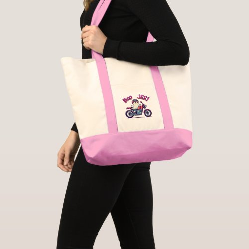 Boo Jee riding a motorcycle Tote Bag