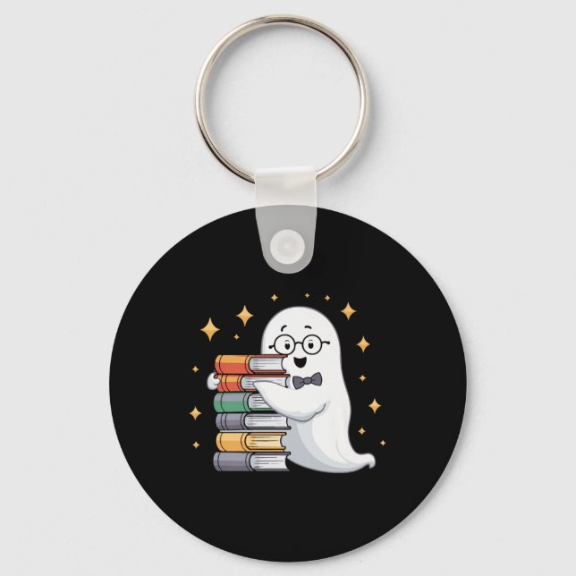 Boo-k Lover Halloween Ghost Teacher Book Stack Men Keychain (Front)