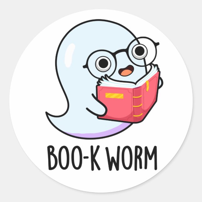 Boo-k Worm Funny Halloween Bookworm Ghost Pun Classic Round Sticker (Front)