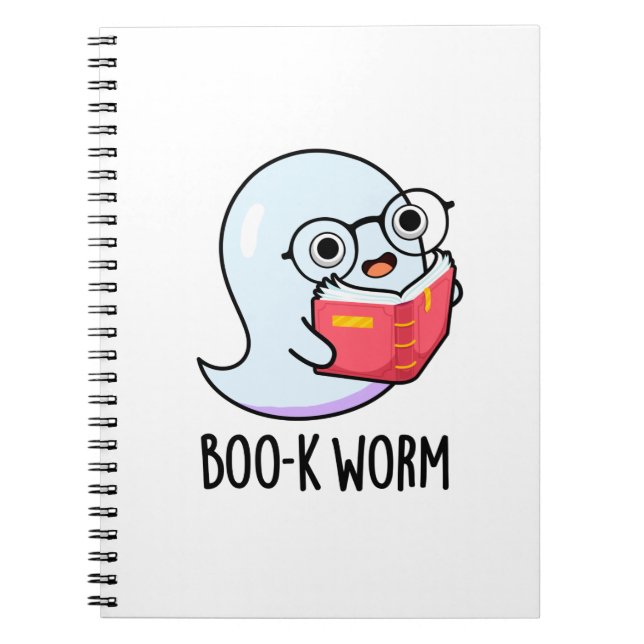 Boo-k Worm Funny Halloween Bookworm Ghost Pun Notebook (Front)