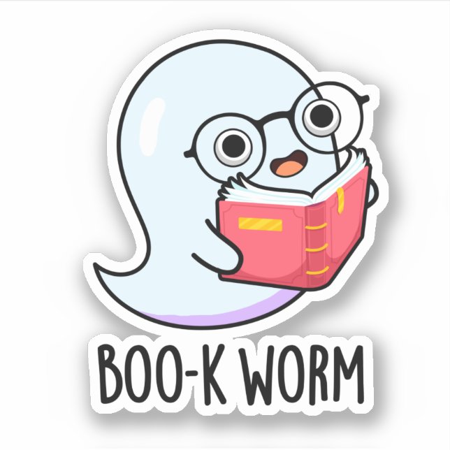 Boo-k Worm Funny Halloween Bookworm Ghost Pun Sticker (Front)