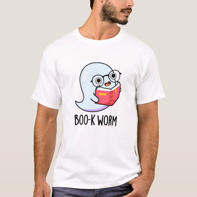 Boo-k Worm Funny Halloween Bookworm Ghost Pun T-Shirt (Front)