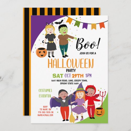 Boo Kids Halloween Costume Fancy Dress Party Invitation