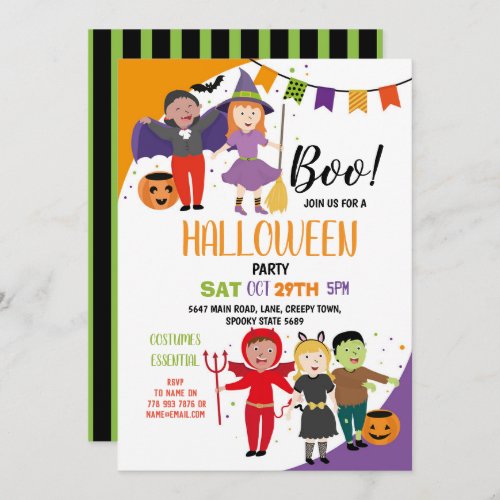 Boo Kids Halloween Costume Fancy Dress Party Invitation