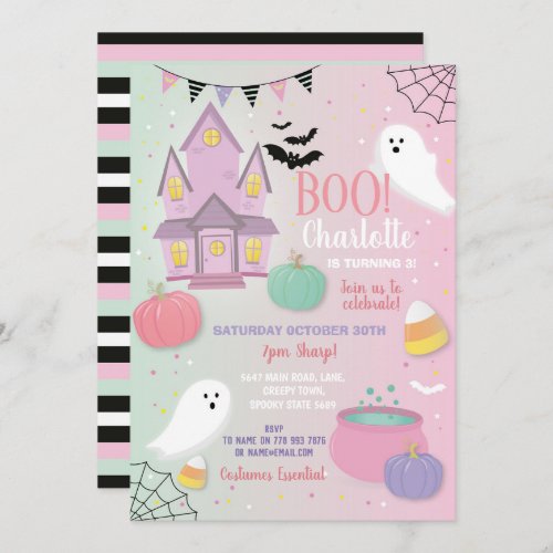 Boo Kids Halloween Pink Mint Fun Party Ghosts Invitation