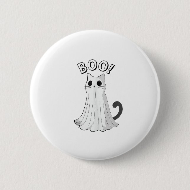 Boo Kitty Cute Ghost Cat Halloween Spooky Kitten  Button (Front)