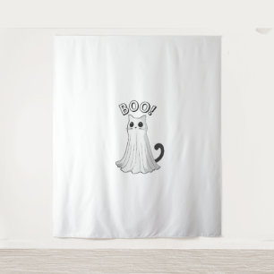 Boo Kitty Cute Ghost Cat Halloween Spooky Kitten Tapestry
