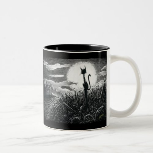 Boo Kitty in the Moonlight Two_Tone Coffee Mug