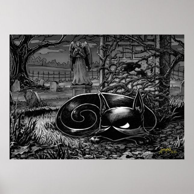 Boo Kitty Naps in a Cemetery Poster (Front)