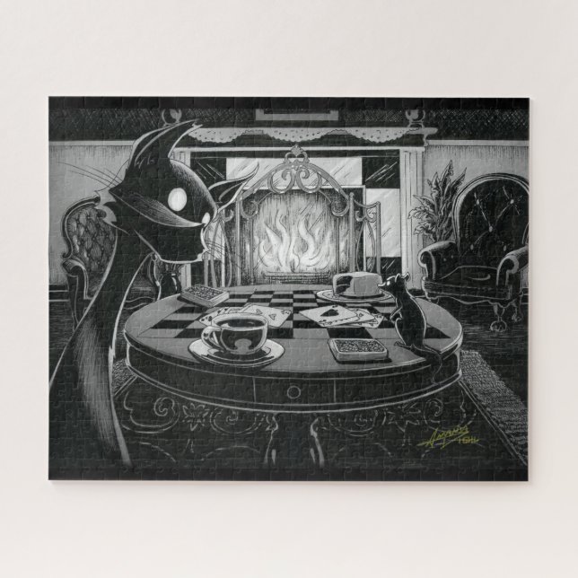 Boo Kitty Plays Cards Jigsaw Puzzle (Horizontal)