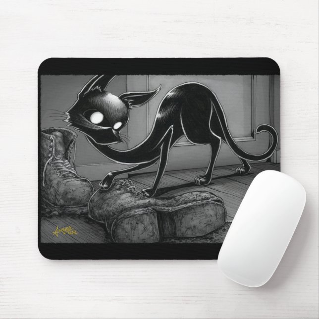 Boo Kitty Pokes a Boot Mouse Pad (With Mouse)