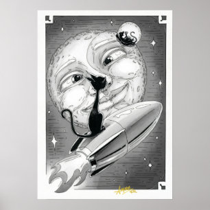 Boo Kitty Rockets to the Moon Poster