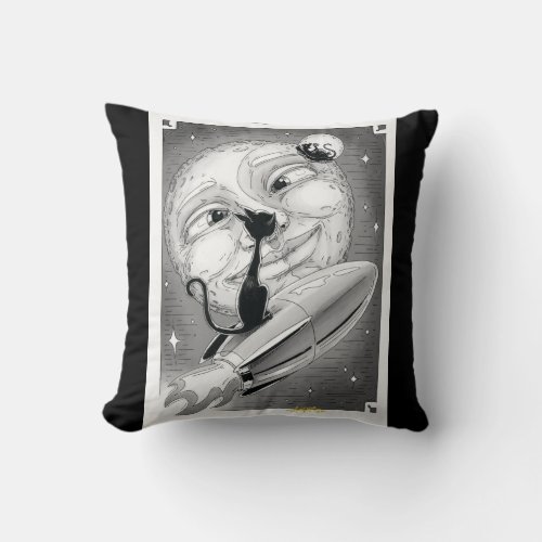 Boo Kitty Rockets to the Moon Throw Pillow