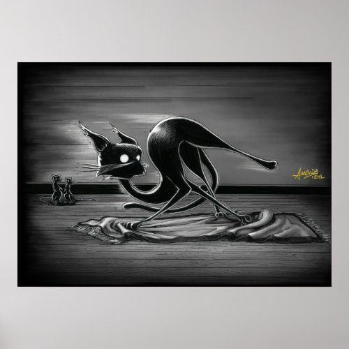 Boo Kitty Slides on a Rug Poster