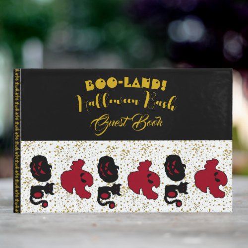  BOO Land Halloween Bash Black Cat Gold Glitter  Guest Book