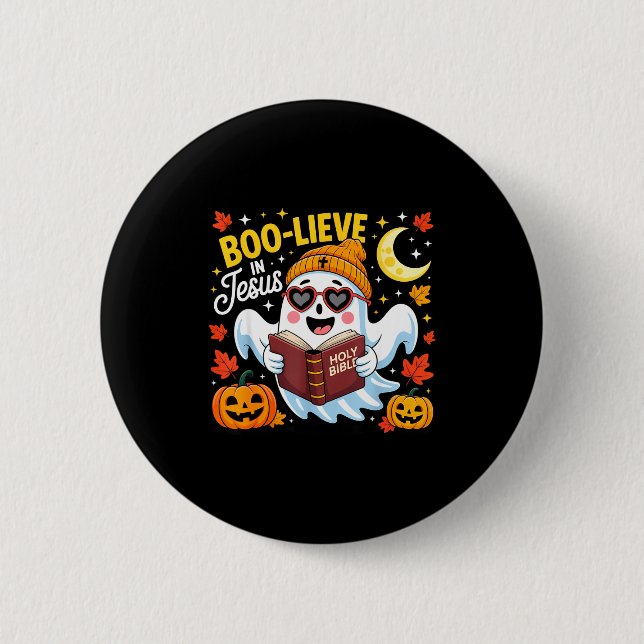 Boo-lieve In Jesus Ghost Christian Halloween Funny Button (Front)