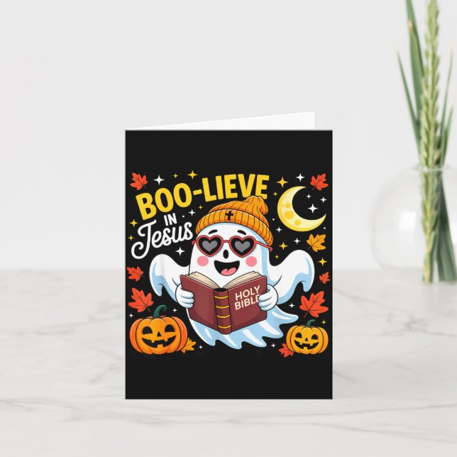Boo-lieve In Jesus Ghost Christian Halloween Funny Card (Front)