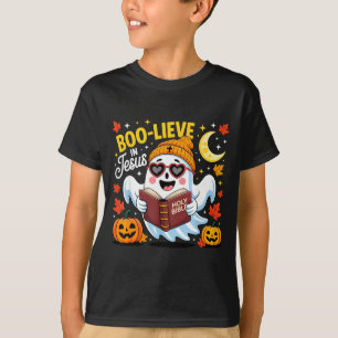 Boo-lieve In Jesus Ghost Christian Halloween Funny T-Shirt