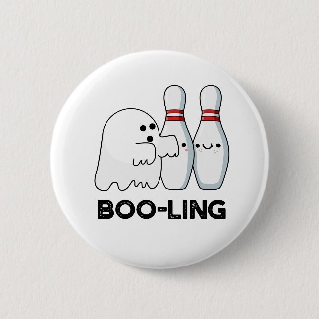 Boo-ling Funny Halloween Bowling Ghost Pun Button (Front)