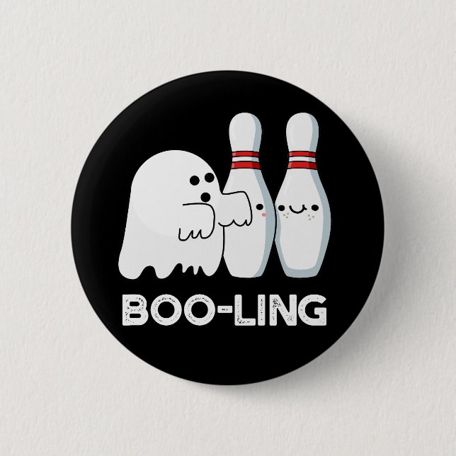 Boo-ling Funny Halloween Bowling Ghost Pun Dark BG Button (Front)