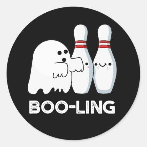 Boo_ling Funny Halloween Bowling Ghost Pun Dark BG Classic Round Sticker