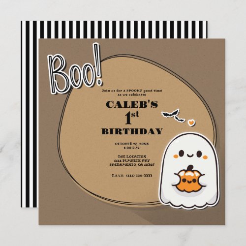 BOO Little Ghost Brown Halloween 1st Birthday  Invitation