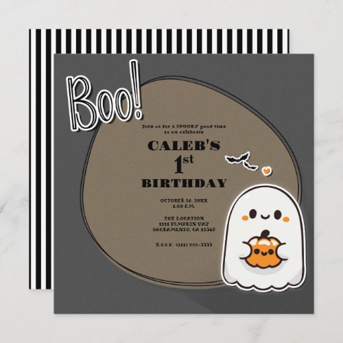 BOO Little Ghost Grey Halloween 1st Birthday  Invitation