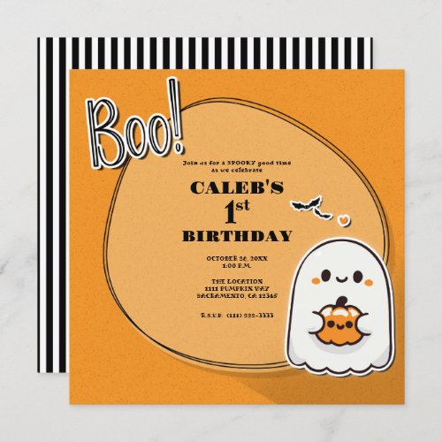 BOO Little Ghost Halloween 1st Birthday Party Invitation