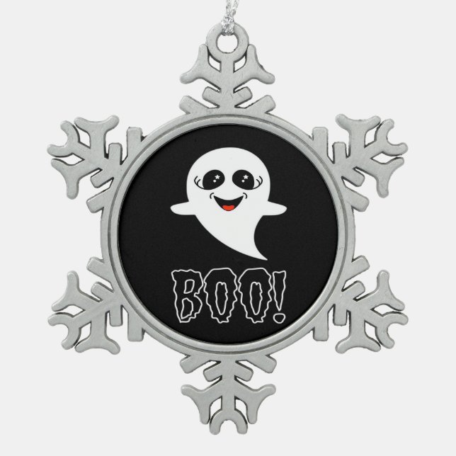 Boo Little Halloween Classic Design Snowflake Pewter Christmas Ornament (Front)